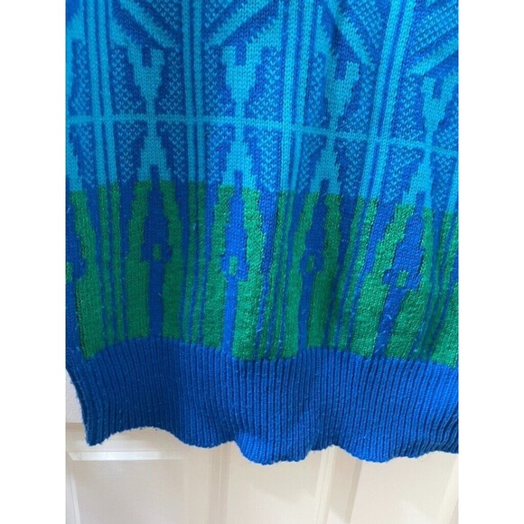 VTG Liz Claiborne Women’s Sweater Sz M Chunky Knit Blue GREEN GEOMETRIC - Picture 10 of 13